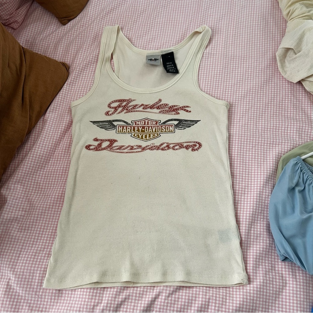 Harley-Davidson Cream Tank Top with Red Logo